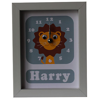 Stripey Cats Personalised Livingston Lion Framed Clock, 23 x 18cm, Blue